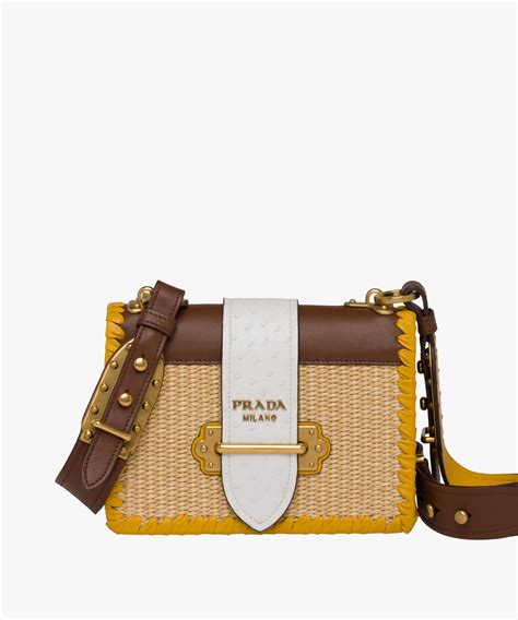 prada straw and leather cahier bag